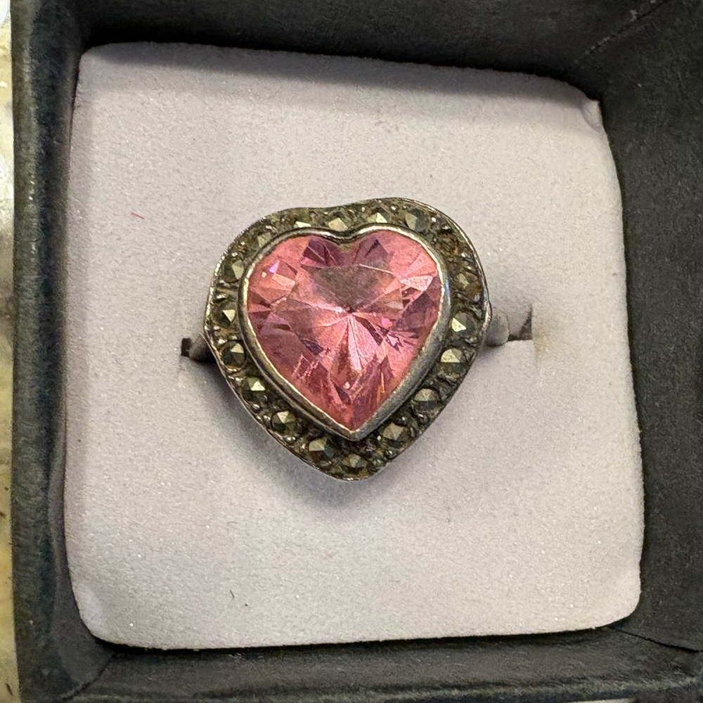 Sterling Silver Ring with pink crystal heart